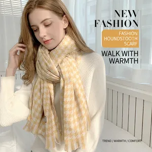 Winter warm houndstooth scarf for women made of soft imitation cashmere fabric