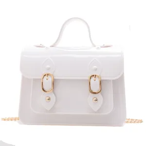 White jelly Cambridge bag with gold hardware and chain strap