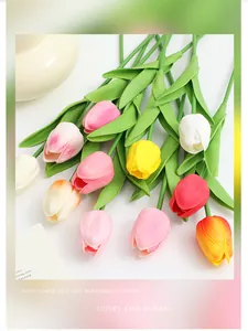 Detailed close-up of vibrant PU mini tulip artificial flowers for home table decoration.