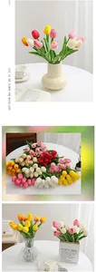 Close-up detail of colorful PU artificial tulips in various elegant home decor settings