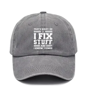 Vintage washed cotton baseball cap with 'I Fix Stuff' print