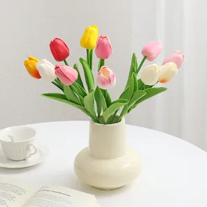 Mini PU Tulip Artificial Flower Real Touch Fake Tulips For Home Living Room Table Decor Wedding Bridal Bouquet Photography Prop