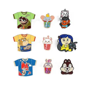 Assorted cartoon enamel pins featuring popular movie characters and animal designs