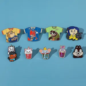 Set of cute cartoon enamel pins featuring Zootopia and Disney characters on blue background