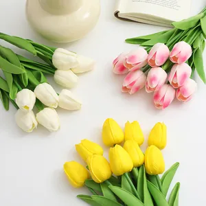 High quality PU mini artificial tulips in white, pink and yellow for home decor