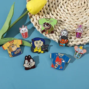 Close-up of cute cartoon enamel pins with Zootopia and Disney character designs for collectors