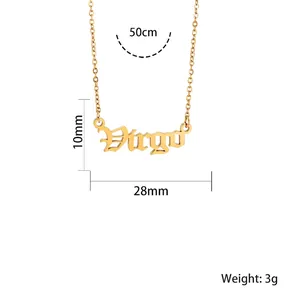 Dimensions and weight detail of Virgo zodiac necklace in 18K gold plated stainless steel