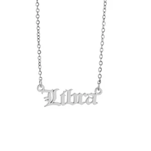 Stainless steel Libra zodiac sign letter pendant necklace featuring an elegant O-chain