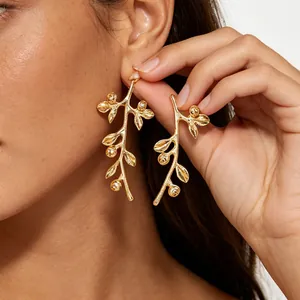 Bohemian Blattzweig Ohrhänger Für Damen Zinklegierung Strass Künstlerisches Design Übergroße Statement Ohrringe Schmuck Geschenk