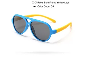 Kids polarized aviator sunglasses in royal blue and yellow color with matte finish