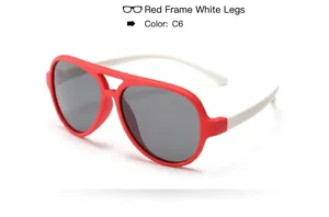 Red and white kids aviator sunglasses with UV400 polarized lenses for sun protection