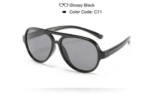 Kids glossy black aviator sunglasses with UV400 polarized lenses for outdoor protection