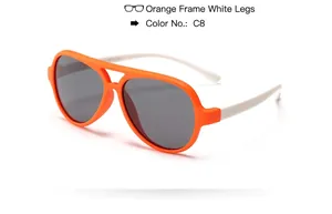 Children's aviator sunglasses featuring vibrant orange frames and sleek white temples