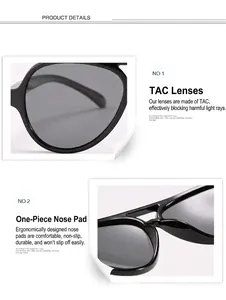 Detail views of polarized children's sunglasses highlighting TAC lenses and nose pads