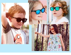 Diverse children wearing polarized UV400 sunglasses in outdoor settings.