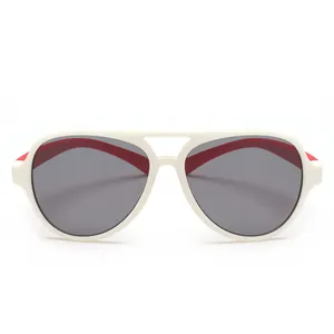 Polarized aviator sunglasses for children with white frames and red arms, UV400.