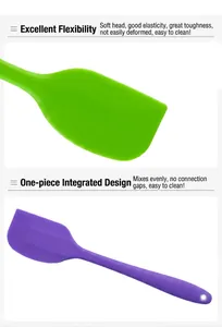 Detailed close-up showing flexible green silicone spatula head and purple one-piece design