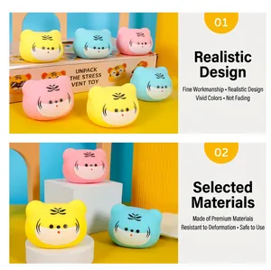 Detailed view of colorful tiger-shaped TPR stress relief squishy toys for kids and adults