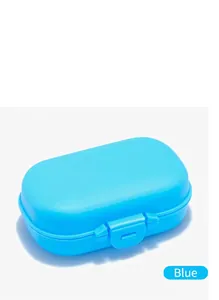 Scatola portaoggetti portatile in plastica blu con chiusura a scatto per occhiali