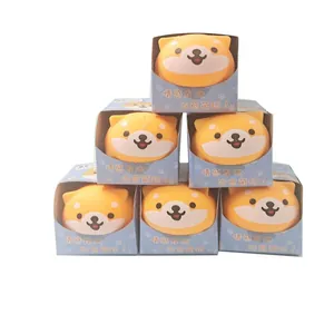 Cute Shiba Inu squishy stress relief toys stacked in blue gift boxes for relaxation