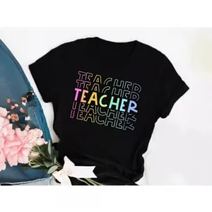 Women's Casual Cotton Teacher Alphabet Print Short Sleeve T-Shirt Loose Round Neck Summer Fashion Top