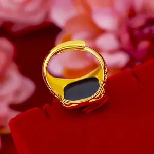 Vietnam sand gold men's adjustable ring featuring a square black agate imitation stone