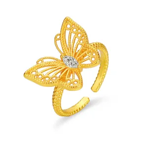 Hollow Butterfly Open Ring For Women Adjustable Gold Copper Rhinestone Inlaid Fashion Personalized Finger Ring Jewelry