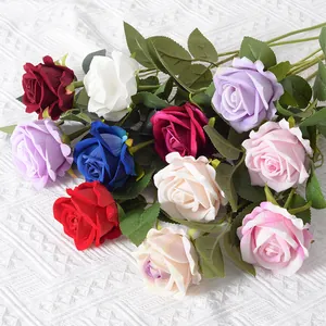Elegant assorted artificial velvet roses single stems for wedding floral decor