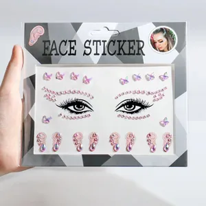Packaging of pink butterfly facial rhinestone stickers for stage makeup decoration