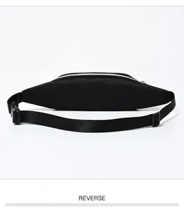 Detailed back view of the slim black sports fanny pack with an adjustable strap.