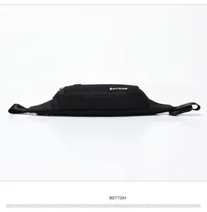 Comprehensive bottom view of the slim black waterproof sports waist bag for running