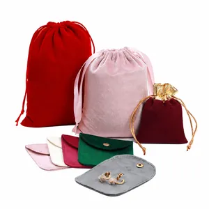 Assorted velvet jewelry drawstring pouches and snap closure small storage gift bags