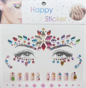 Multi-colored self-adhesive face rhinestone stickers for stage makeup and nail art.