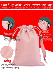 Close-up showing the soft fabric and drawstring of a pink velvet jewelry pouch