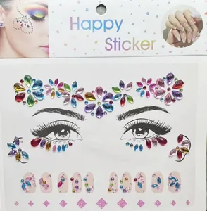 Versatile colorful crystal face and nail art stickers for creative stage makeup look