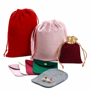 Velvet jewelry drawstring pouches and snap button bags in assorted colors for storage