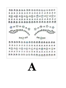 Close-up showing various sizes of iridescent star and round crystal face jewel stickers