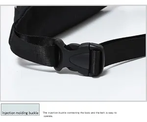 Close-up of the durable injection molding buckle on a lightweight sports waist bag strap.