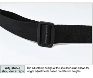 Close-up detail of adjustable black nylon strap with durable plastic buckle for sports waist bag
