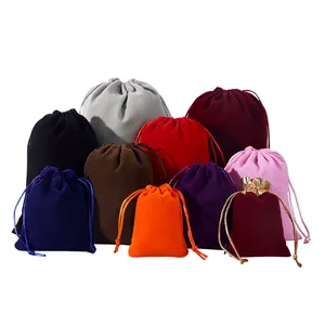 Selection of colorful velvet drawstring pouches for jewelry storage and gift packaging