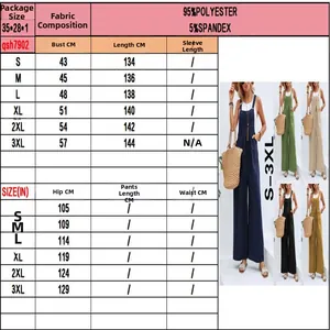 Detailed size guide and material specs for women's casual retro solid color jumpsuits.