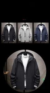 Multi-color men's hooded slim fit jackets in black, grey, and navy blue options