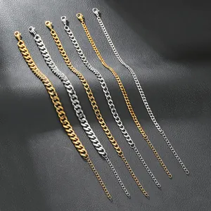 Unisex Stainless Steel 6-Sided Polished Cuban Curb Chain Bracelet Necklace Gold Silver Punk Hip Hop Jewelry Gift