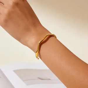 Minimalist Stainless Steel Irregular Wave Cuff Bracelet For Women 18K Gold Plated Fashion Jewelry Adjustable Open Bangle