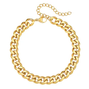 Gold-plated stainless steel 6-side ground Cuban link bracelet in punk hip hop style