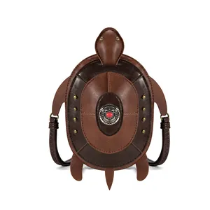 Vintage punk style leather crossbody bag with creative sea turtle shape design for women