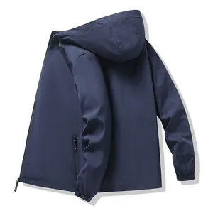 Trendy navy blue hooded jacket slim fit casual windbreaker outerwear for men and women