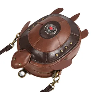 Detailed view of the vintage turtle shell texture and studs on this punk crossbody bag