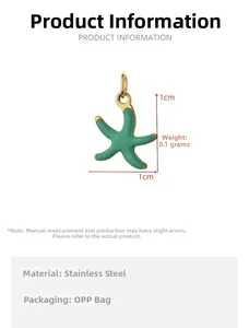 Macro view showing 1cm dimensions of a green starfish stainless steel pendant accessory
