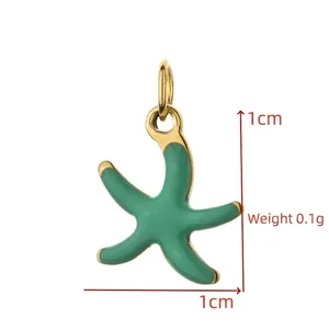 Miniature green starfish charm 1x1cm stainless steel pendant detail view